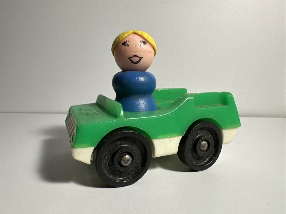 Vintage Fisher Price Little People Green Car And Lady
